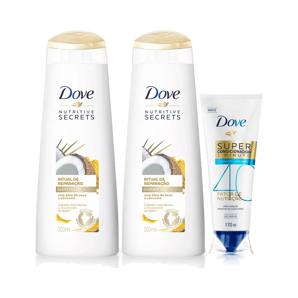 Kit 2 Shampoo Dove Ritual de Reparação 200ml Grátis Super Condicionador Fator de Nutrição 40 170ml