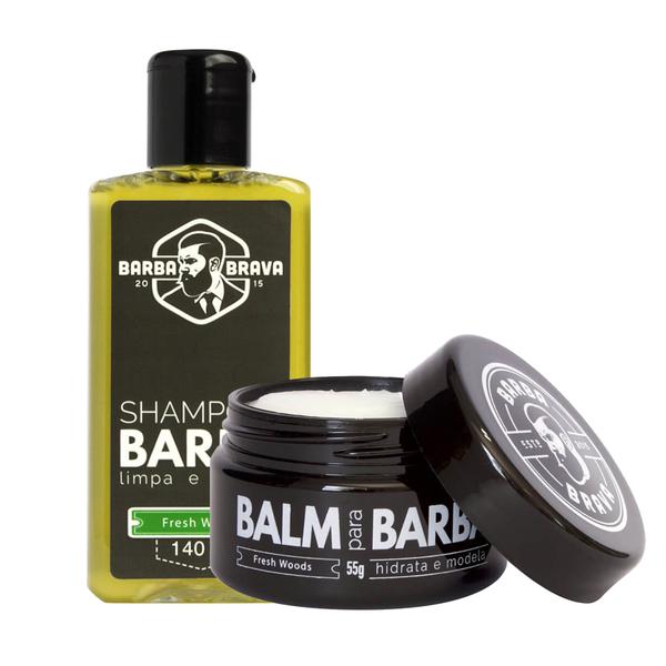 Kit Shampoo e Balm para Barba Fresh Woods Barba Brava - Barba Brava