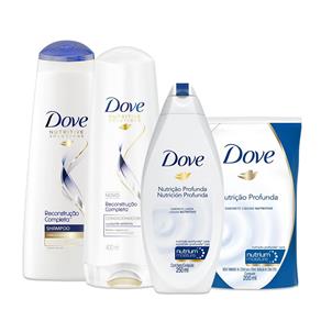 Kit Shampoo e Condic Reconst + Sabonete Liquido e Refil Dove
