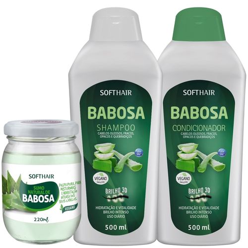 Kit Shampoo e Condicionador Babosa 500ml + Sumo Natural de Babosa 200ml