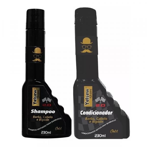 Kit Shampoo e Condicionador Masculino 3 em 1 Barba, Cabelo e Bigode 230ml Gold - Carisma