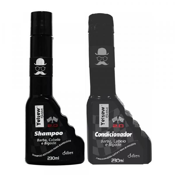 Kit Shampoo e Condicionador Masculino 3 em 1 Barba, Cabelo e Bigode 230ml Silver - Carisma