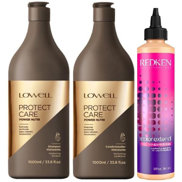 Kit Shampoo e Condicionador Protect Care Lowell e Tratamento Color Extend Vinegar Rinse Redken 250ml
