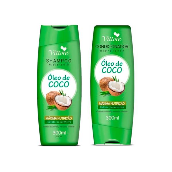 Kit Shampoo e Condicionador Vittore Óleo de Coco Cabelos Saudáveis Bonitos Hidratados 300ml Cada