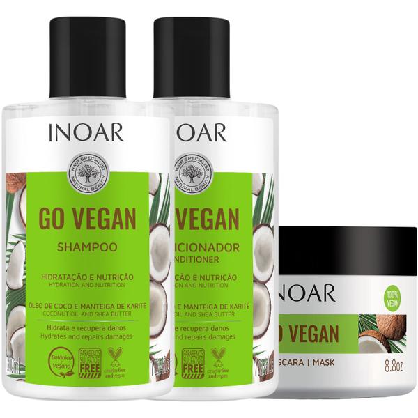 Kit Shampoo e Condicionador 2x300ml + Másc 250g Go Vegan Hidratação e Nutrição Inoar