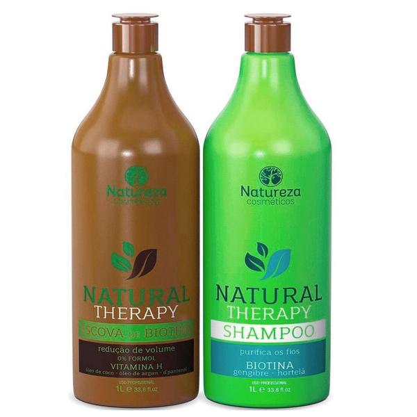 Kit Shampoo e Escova de Biotina Natural Therapy 1 Litro Natureza Cosméticos