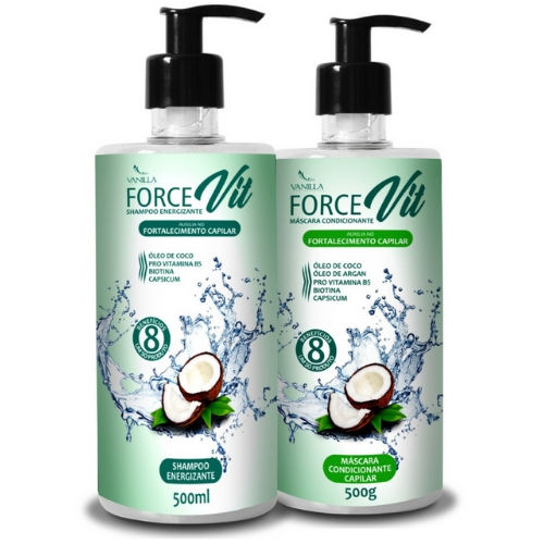 Kit Shampoo e Mascara Condicionante Force Vit Vanilla 500ml