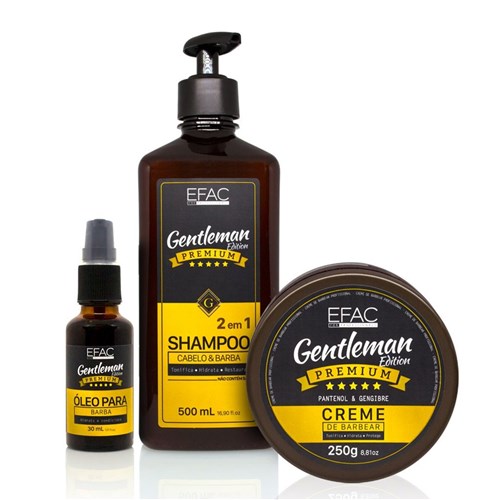 Kit Shampoo 2 em 1 + Óleo para Barba + Creme de Barbear EFAC Gentleman Edition