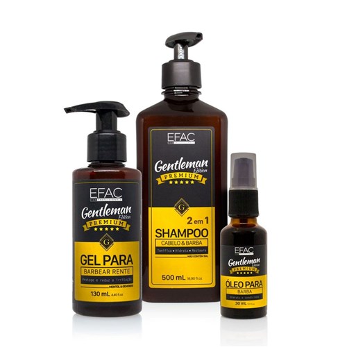 Kit Shampoo 2 em 1 + Óleo para Barba + Gel para Barbear EFAC Gentleman Edition