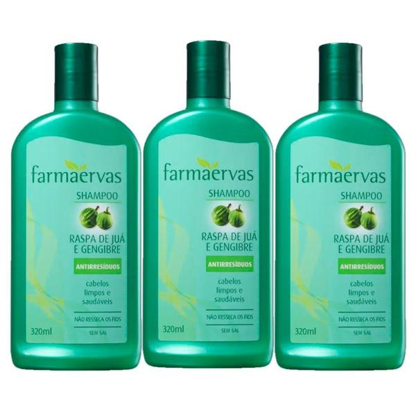Kit 3 Shampoo Farma Ervas Raspa de Juá e Gengibre - 320ml - Farmaervas