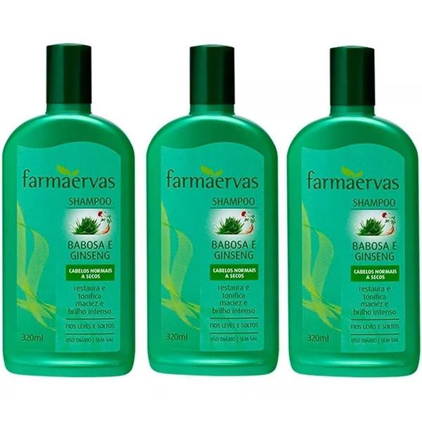 Kit 3 Shampoo Farmaervas Babosa e Ginseng 320ml