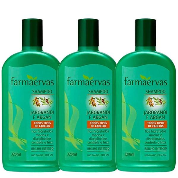 Kit 3 Shampoo Farmaervas Jaborandi e Argan Antifrizz 320ml