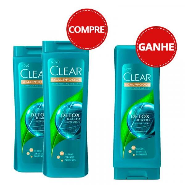 Kit 2 Shampoo Ganhe 1 Condicionador Clear Anticaspa Detox Diário 200ml