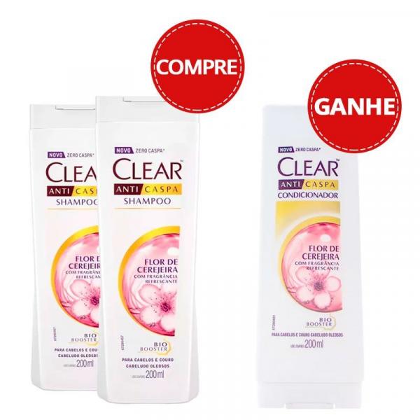 Kit 2 Shampoo Ganhe 1 Condicionador Clear Anticaspa Flor de Cerejeira 200ml