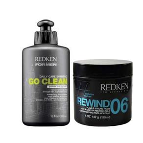 Kit Shampoo Go Clean 300Ml + Pomada Modeladora Rewind 06 150Ml Redken For Men