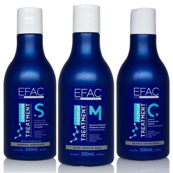 Kit Shampoo Hidratante 300mL + Máscara Condicionante 300mL + Leave-in 300mL EFAC Premium Treatment - Efac For Professionals