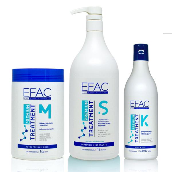 Kit Shampoo Hidratante + Máscara de Hidratação Intensiva + Queratina Hidrolisada EFAC Premium Treatment - Efac For Professionals