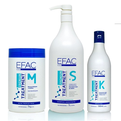 Kit Shampoo Hidratante + Máscara De Hidratação Intensiva + Queratina Hidrolisada Efac Premium Treatment
