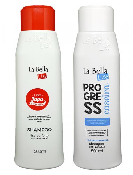 Kit Shampoo Liso Japa e Progress Caseira Shampoo Anti-Resíduos 500ml La Bella Liss