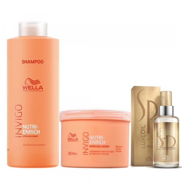 Kit Shampoo Máscara Nutri Enrich e Sp Luxe Oil Wella Professionals