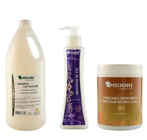 Kit Shampoo Mascara Sos Protetor Cabelos Termo Midori