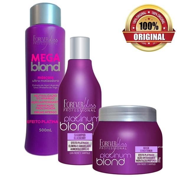 Kit Shampoo Matizador 300ml, Máscara Matizadora 250g e Mega Blond 500ml Forever Liss