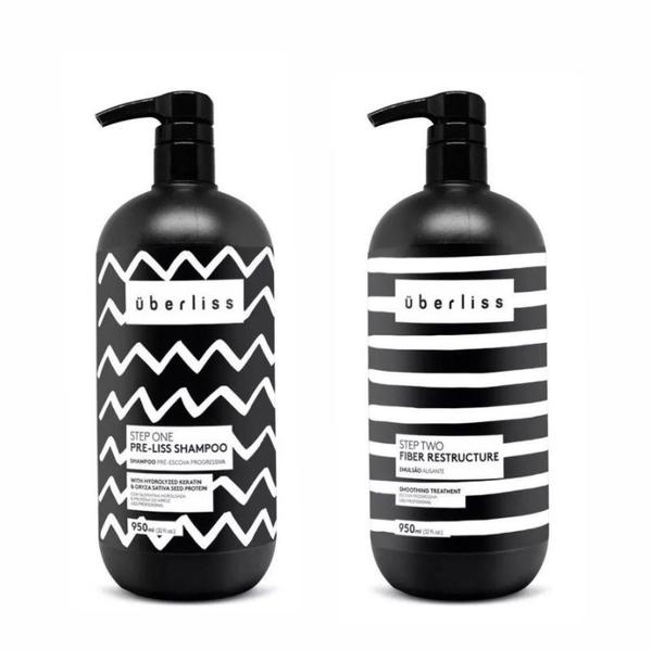 Kit Shampoo New Pre Liss e Emulsão Fiber Restructure Avlon Uberliss