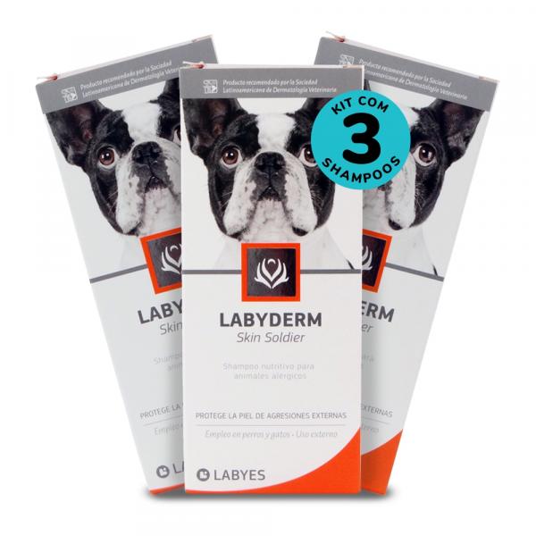 Kit Shampoo Nutritivo Labyderm Skin Soldier 220ml para Cães e Gatos Labyes C/ 3 Unidades