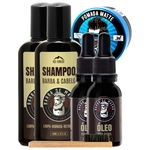 Kit 2 Shampoo 2 Oleo + Pomada Escova De Madeira Para Barba