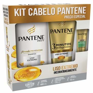 Kit Shampoo Pantene Liso 400ml + Condicionador 175ml + Ampola 15ml