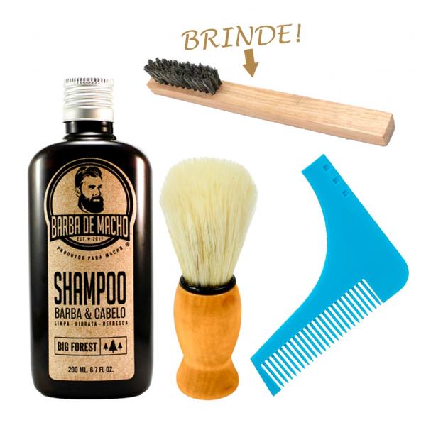 Combo Shampoo Pincel de Barbear + Alinhador de Barba - Barba de Macho