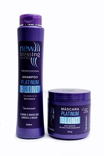 Kit Shampoo Platinum Blond + Mascára Platinium Blond - Matizador Profissional New Blessing 500