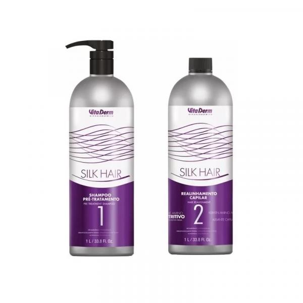 Kit Shampoo Pré-Tratamento e Realinhamento Capilar Silk Hair Vita Derm 1L