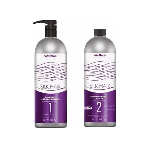 Kit Shampoo Pré Tratamento e Realinhamento Capilar Silk Hair Vita Derm...