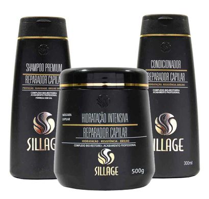 Kit Shampoo Premium Condicionador e Máscara Reparador Capilar - Sillage