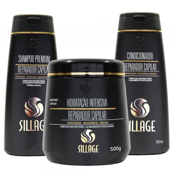 Kit Shampoo Premium Condicionador e Máscara Reparador Capilar - Sillage