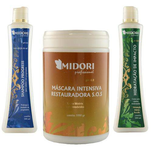 Kit Shampoo Progress + Hidratação de Impacto + Máscara Sos 1kg - Midori Profissional