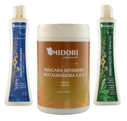 Kit Shampoo Progress + Hidratação de Impacto + Máscara SOS 1Kg - Midori Profissional