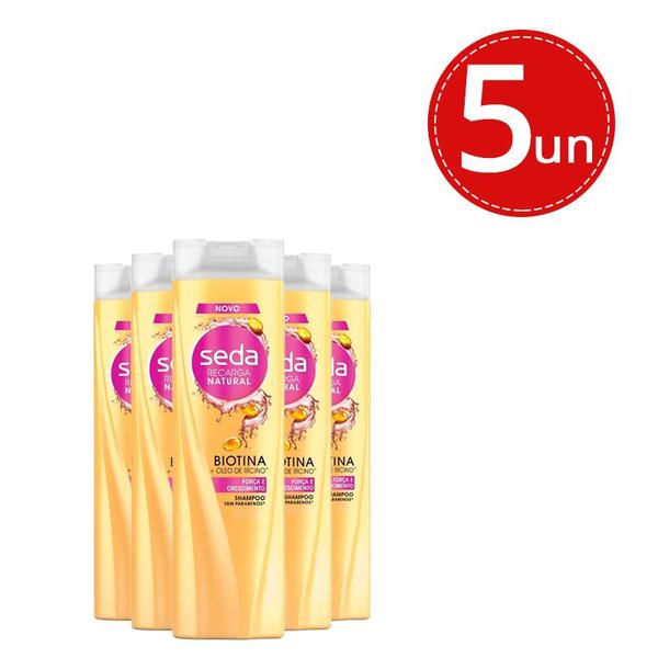 Kit Shampoo Seda Recarga Natural Biotina e Óleo de Rícino 325ml - 5 Unidades
