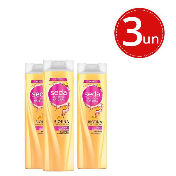 Kit Shampoo Seda Recarga Natural Biotina e Óleo de Rícino 325ml - 3 Unidades