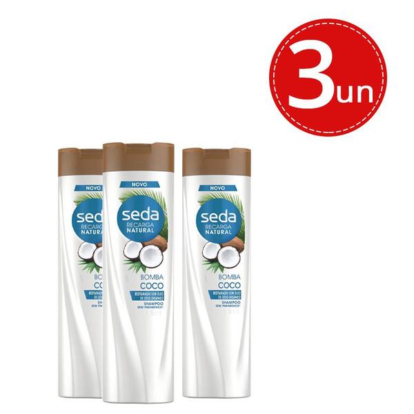 Kit Shampoo Seda Recarga Natural Bomba Coco 325ml - 3 Unidades