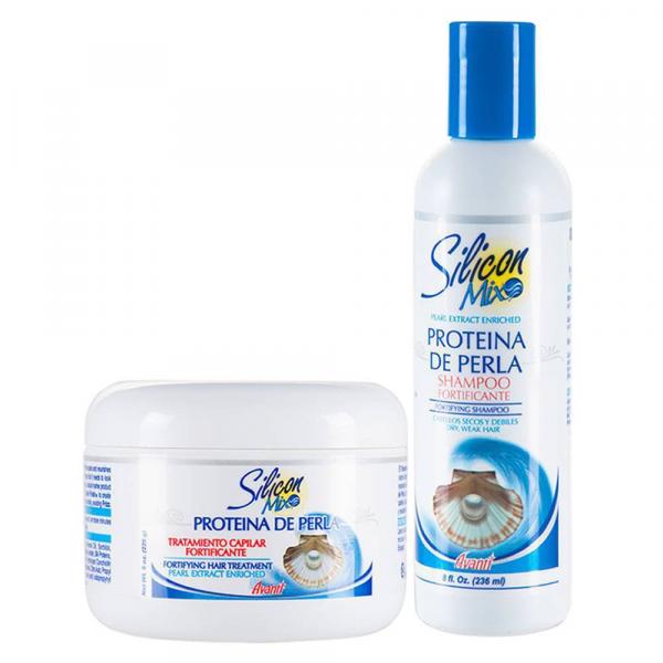 Kit Shampoo Silicon Mix Fortifcante 236ml Mascará Tratamento Capilar Proteína de Perla 225g - Forever Liss
