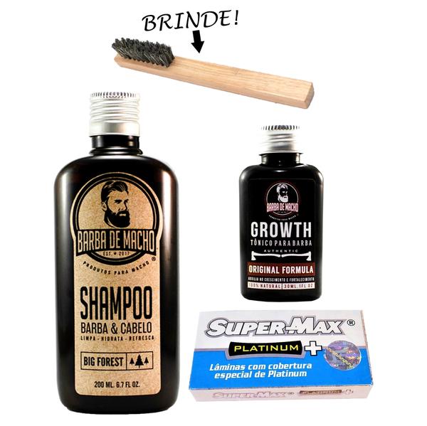 Kit Shampoo + Tônico Cresce Barba + Lâmina para Navalha - Barba de Macho