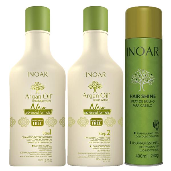 Kit Shampoo + Tratamento Antifrizz + Spray Inoar Argan Oil New Advanced