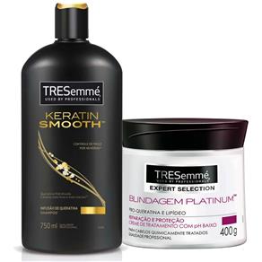 Kit Shampoo Tresemmé Keratin Smooth 750ml + Creme de Tratamento Capilar Tresemmé Blindagem Platinum 400g