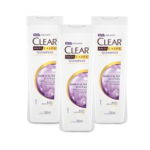 Kit 3 Shampoos Anticaspa Clear Hidratação Intensa 200ml