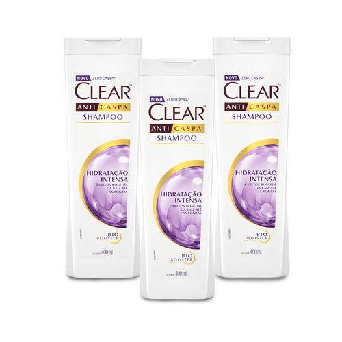 Kit 3 Shampoos Anticaspa Clear Hidratação Intensa 400ml - Leve 03 Pague 02