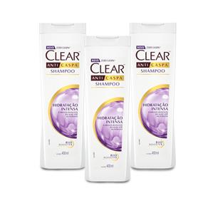 Kit 3 Shampoos Anticaspa Clear Hidratação Intensa 400ml