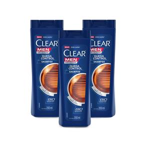 Kit 3 Shampoos Anticaspa Clear Men Controle da Queda 200ml