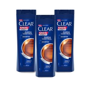 Kit 3 Shampoos Anticaspa Clear Men Controle da Queda 400ml